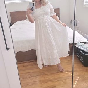 NWT R. Yiposha Long White Polka Dot Puff Sleeve Ruched Corset Maxi Midi Dress